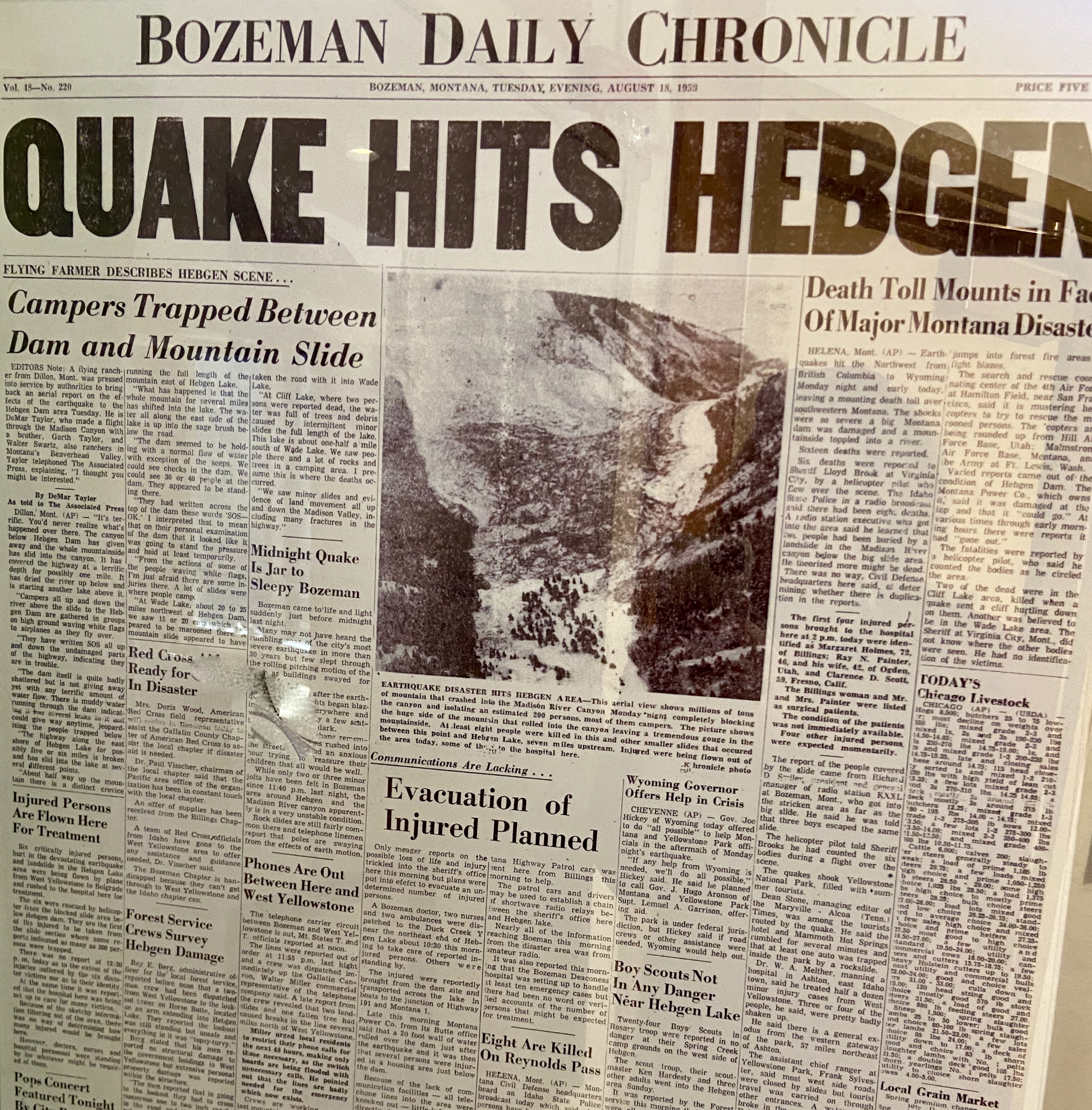 newspaper report of Hebgen Lake Earthquake